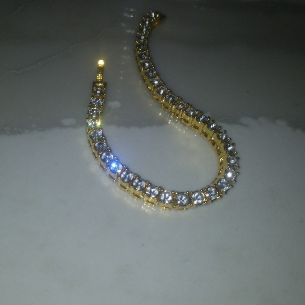 Mens gold bracelet with cubic zirconia